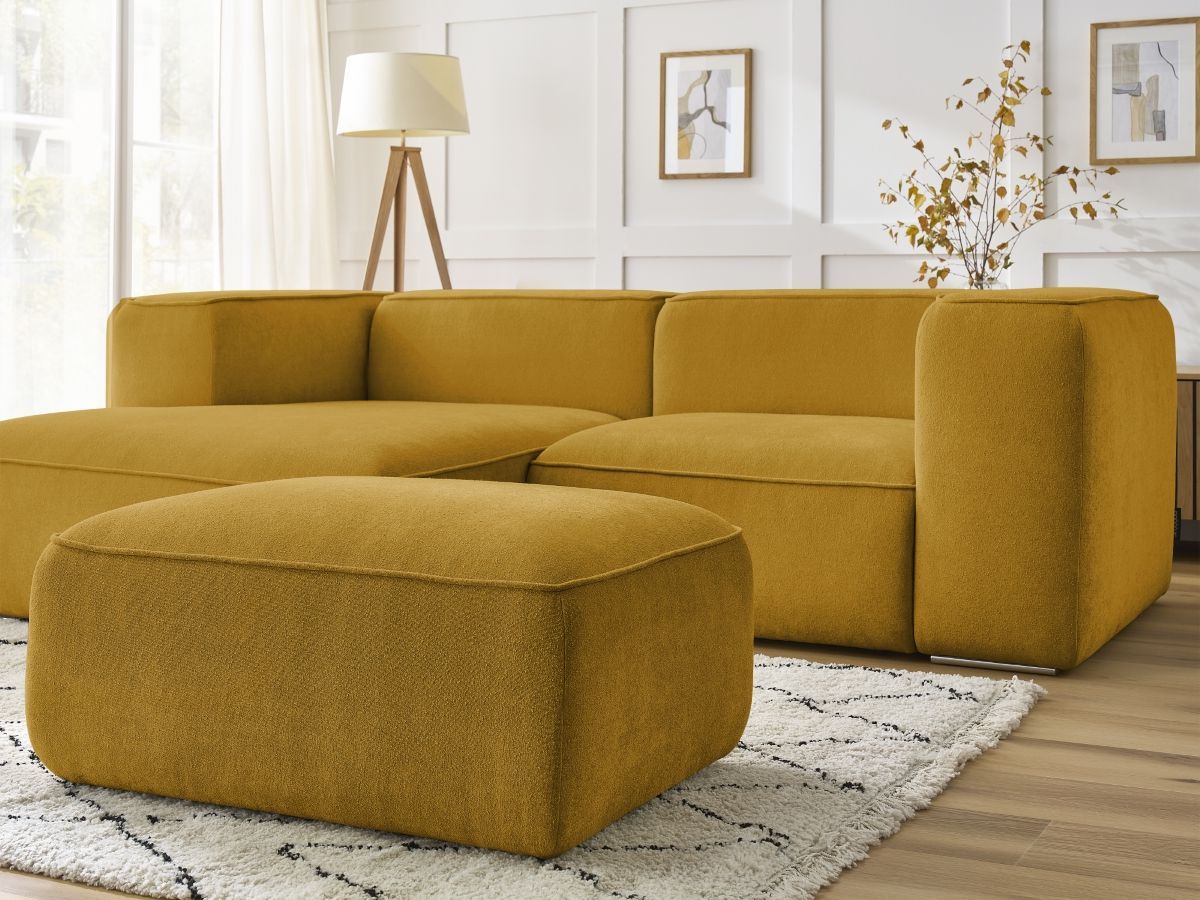 Canapé d'angle fixe compact ZEPHYR avec pouf