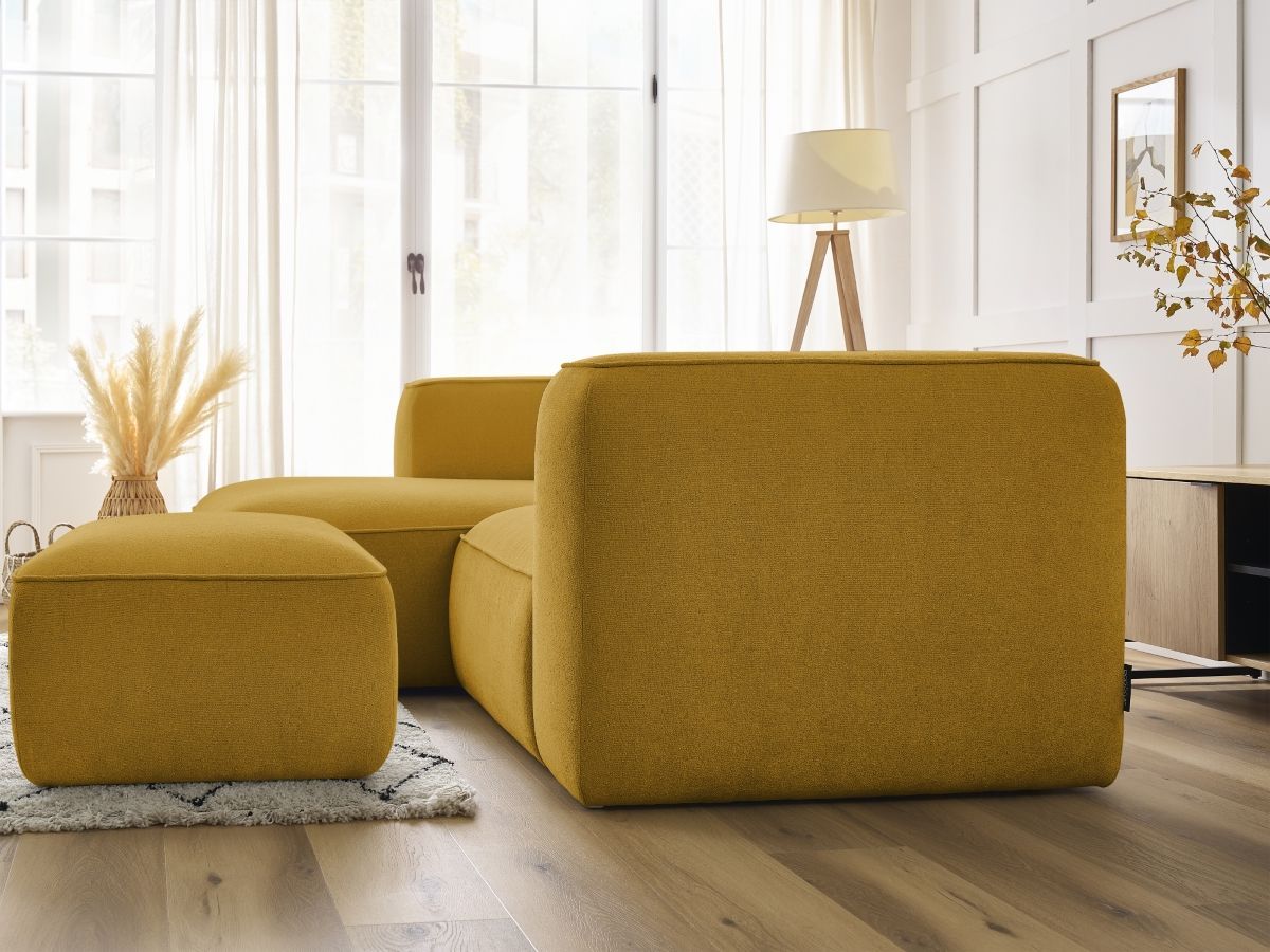 Canapé d'angle fixe compact ZEPHYR avec pouf
