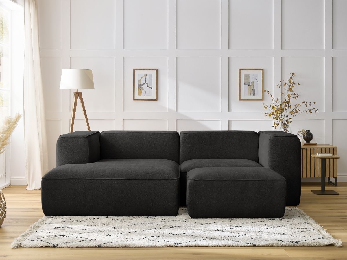 Canapé d'angle fixe compact ZEPHYR avec pouf noir angle gauche BOBOCHIC 4 places - Vue supplémentaire 3