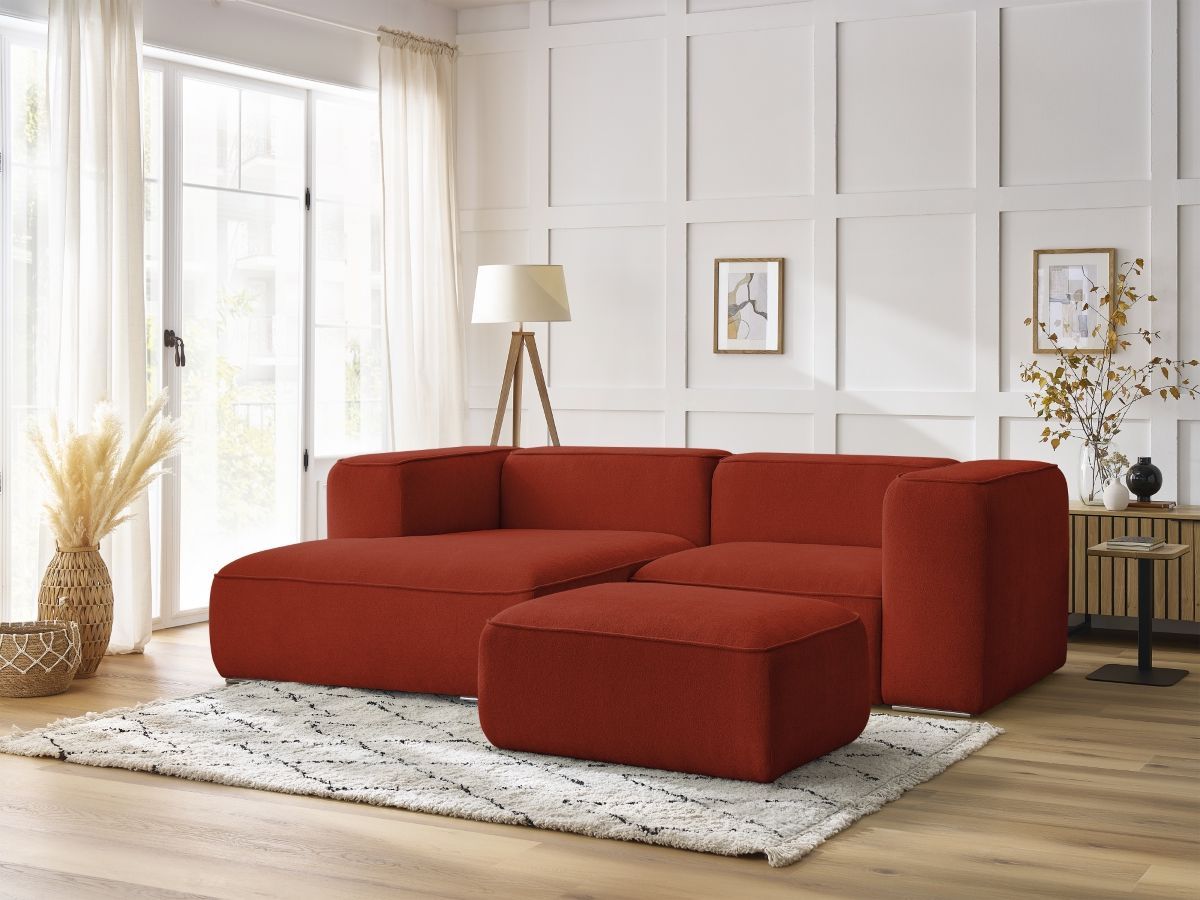 Canapé d'angle fixe compact ZEPHYR avec pouf