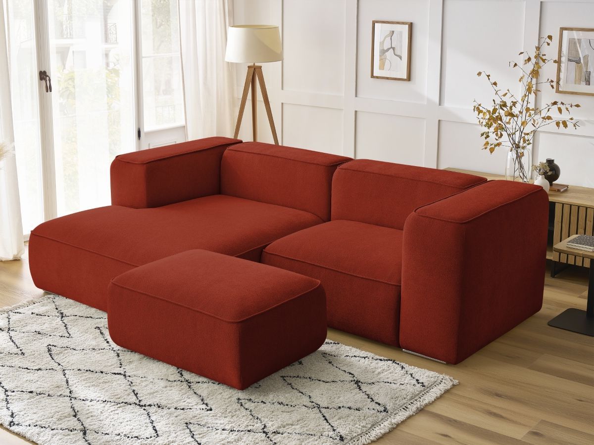 Canapé d'angle fixe compact ZEPHYR avec pouf