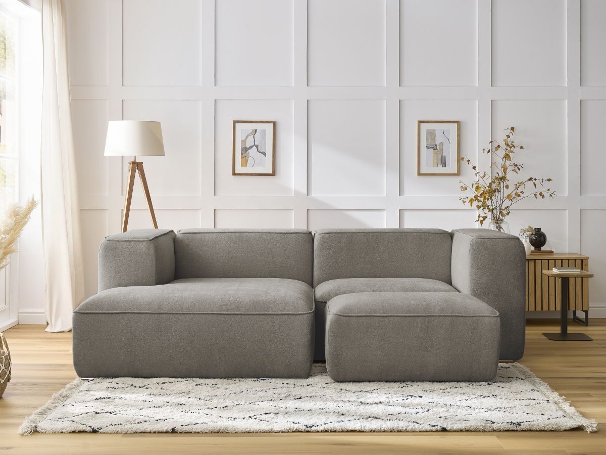 Canapé d'angle fixe compact ZEPHYR avec pouf taupe angle gauche BOBOCHIC 4 places - Vue supplémentaire 3