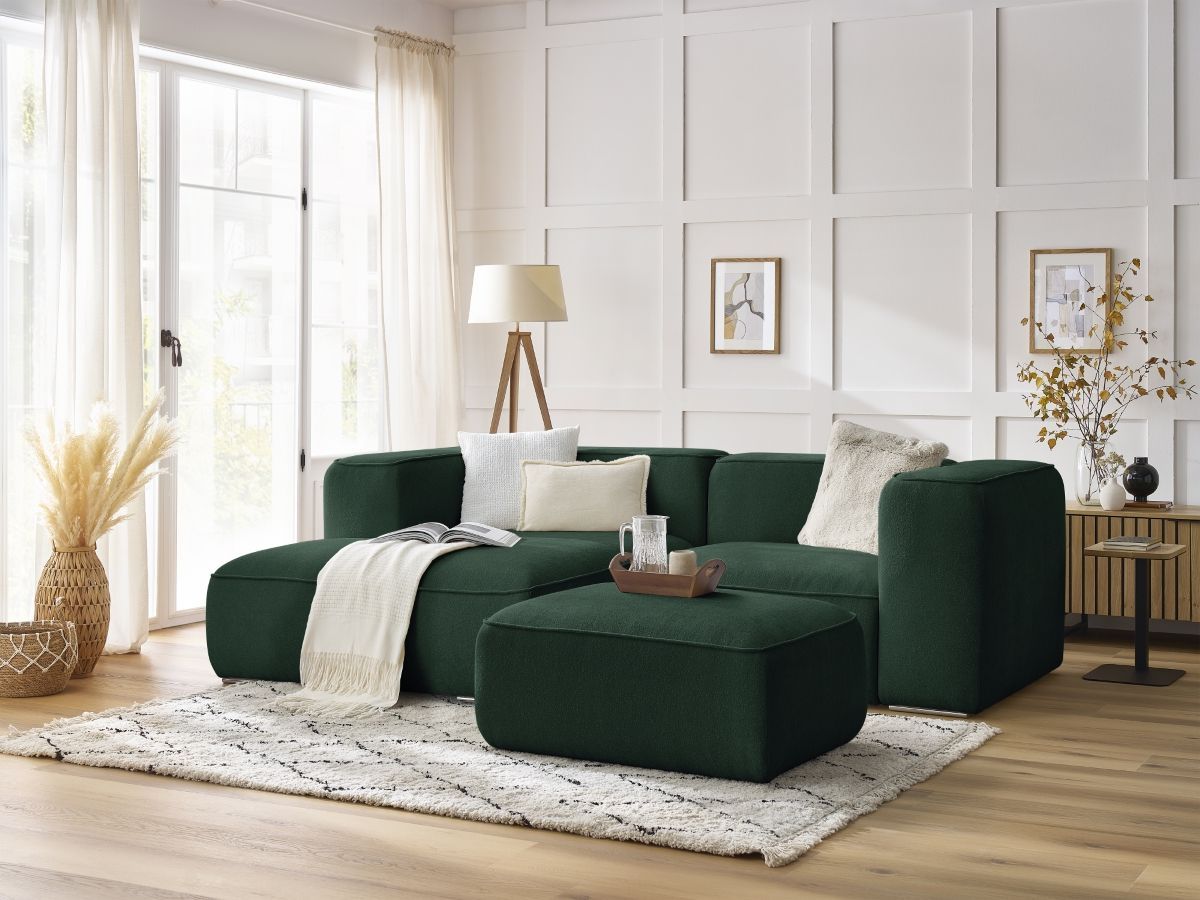 Canapé d'angle fixe compact ZEPHYR avec pouf