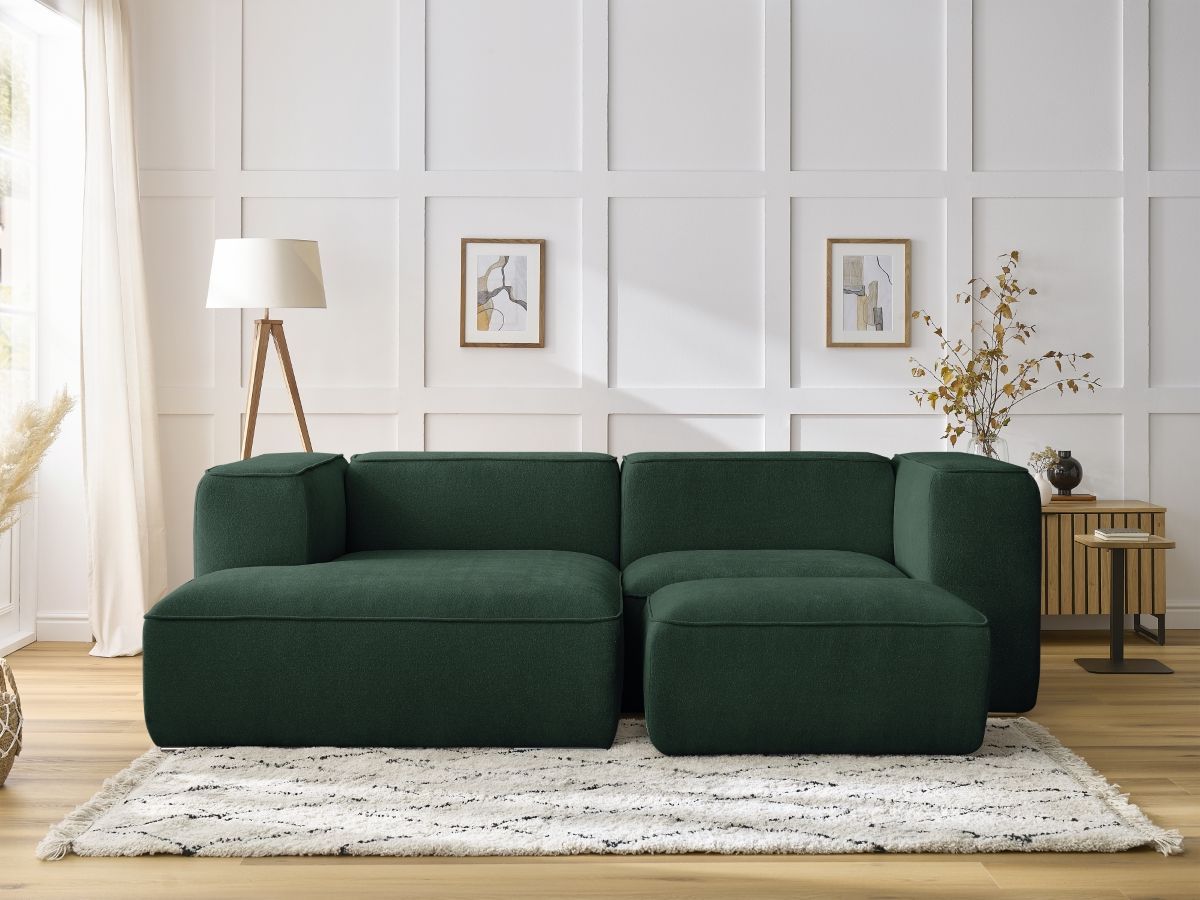 Canapé d'angle fixe compact ZEPHYR avec pouf vert angle gauche BOBOCHIC 4 places - Vue supplémentaire 3
