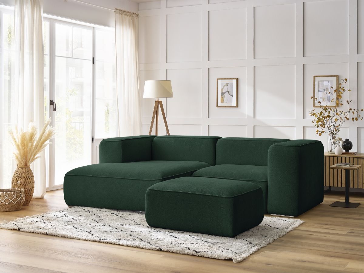 Canapé d'angle fixe compact ZEPHYR avec pouf