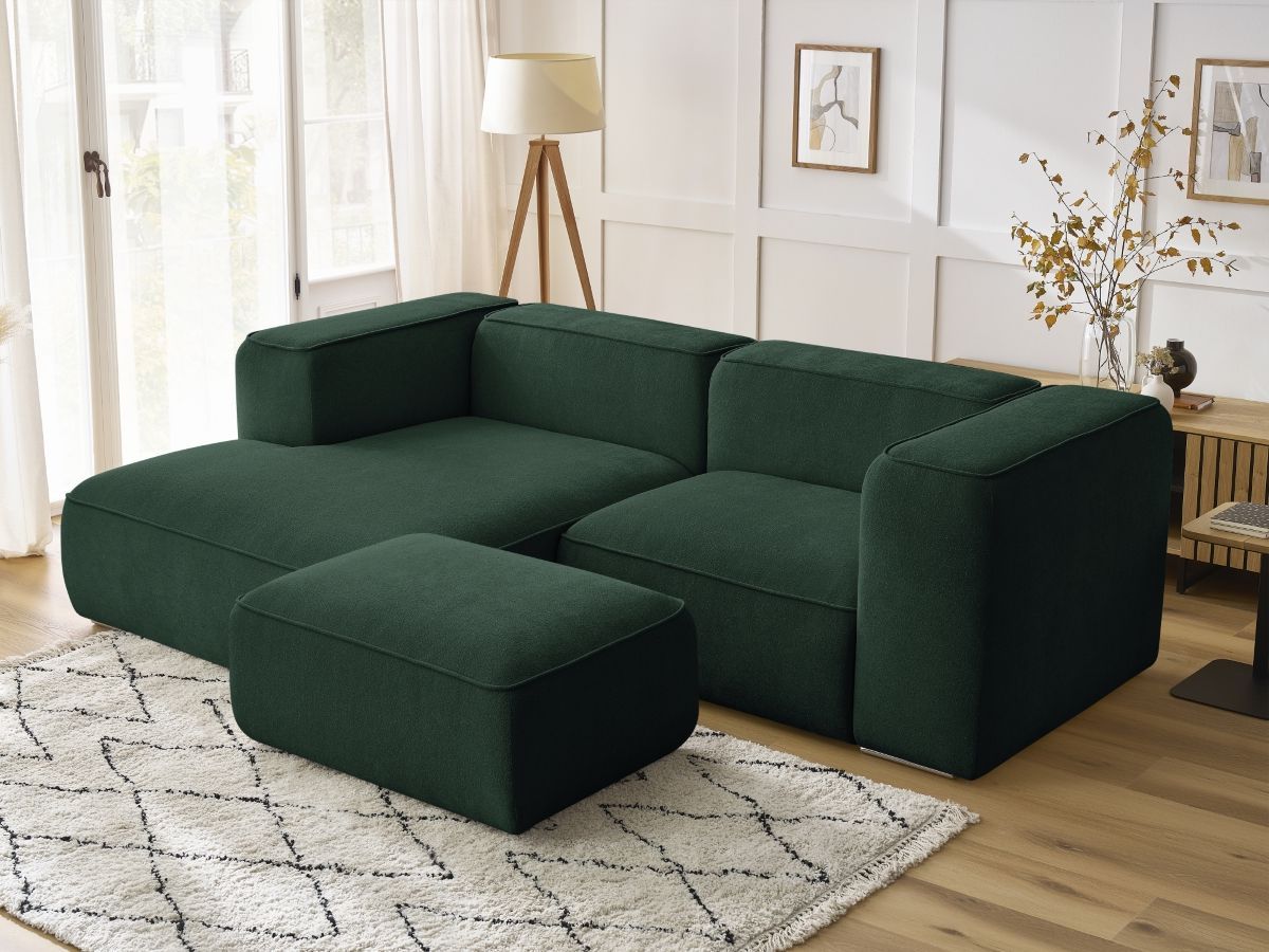 Canapé d'angle fixe compact ZEPHYR avec pouf