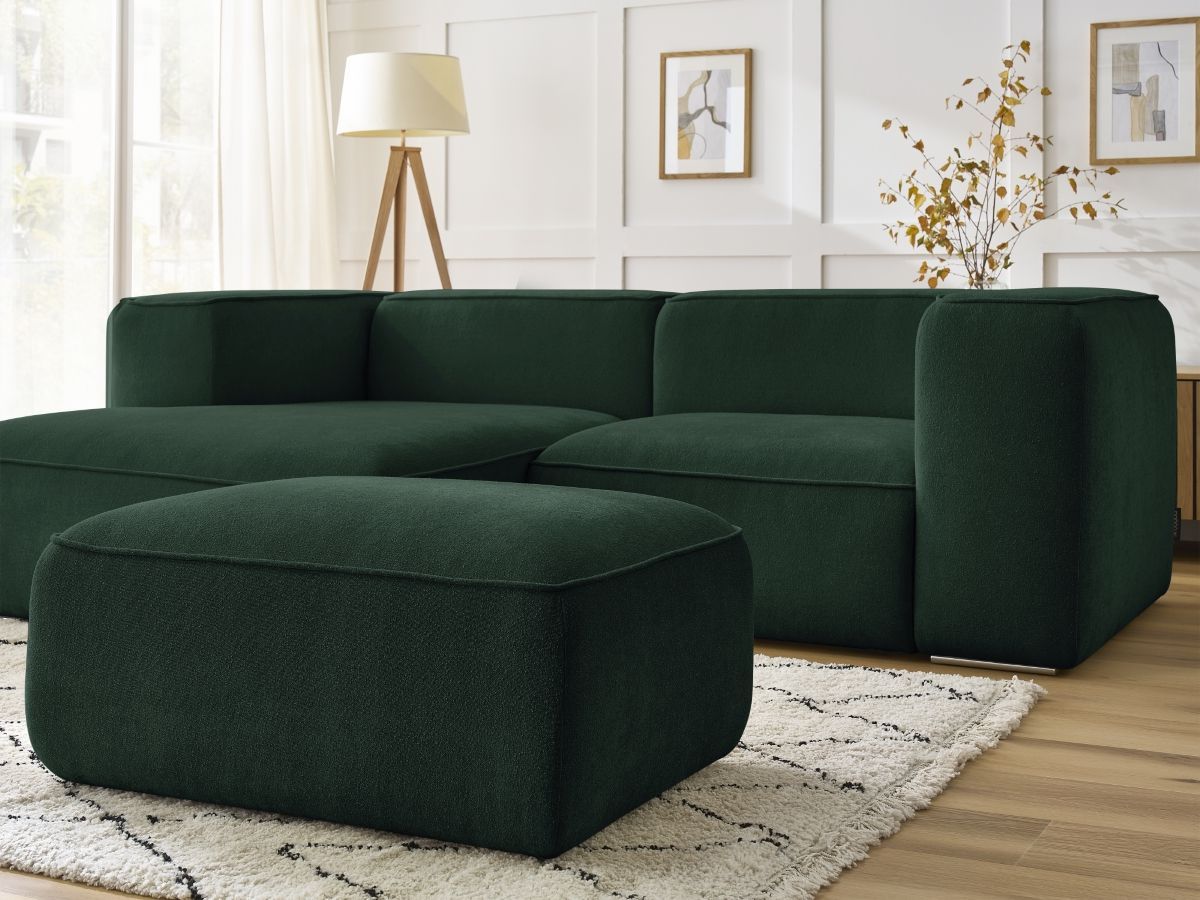 Canapé d'angle fixe compact ZEPHYR avec pouf