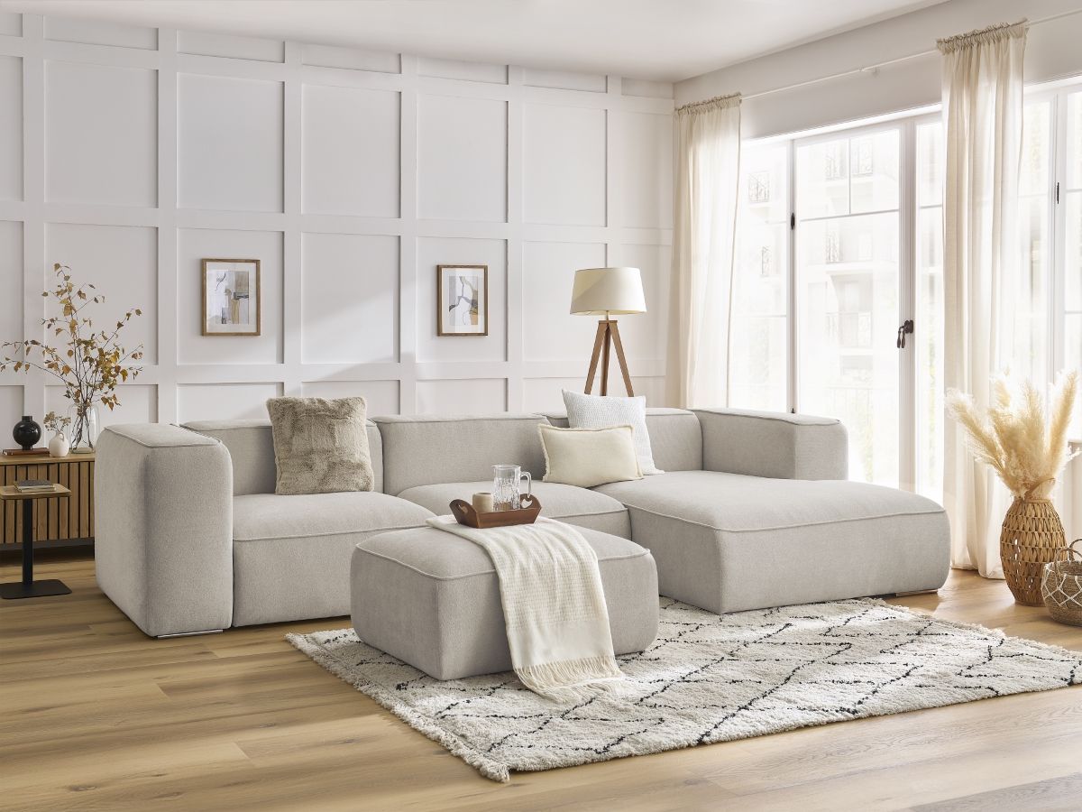 Canapé d'angle ZEPHYR avec pouf beige