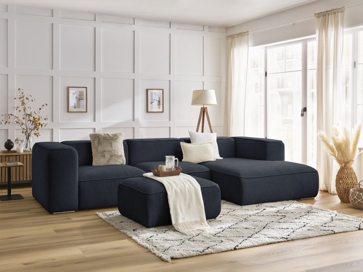 Canapé d'angle ZEPHYR avec pouf bleu foncé