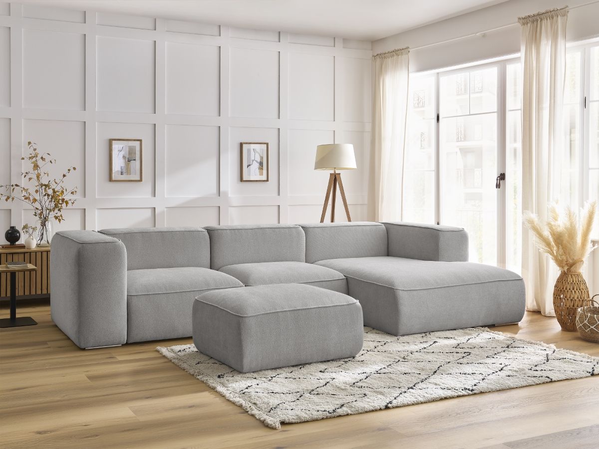 Canapé d'angle ZEPHYR avec pouf gris clair — vue 4