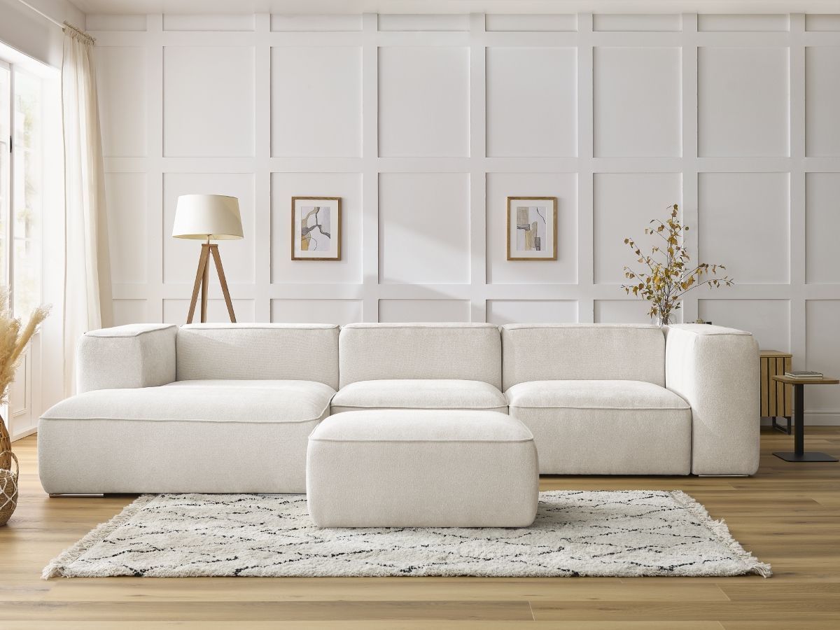 Canapé d'angle ZEPHYR avec pouf blanc — vue 5