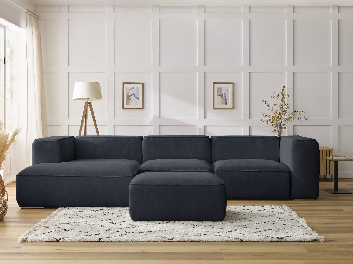 Canapé d'angle fixe ZEPHYR avec pouf bleu foncé angle gauche BOBOCHIC 5 places - Vue supplémentaire 3