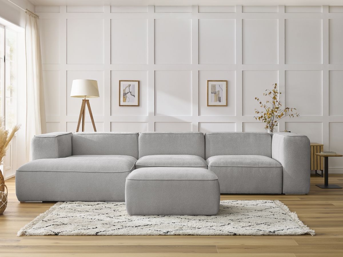 Canapé d'angle fixe ZEPHYR avec pouf gris clair angle gauche BOBOCHIC 5 places - Vue supplémentaire 3