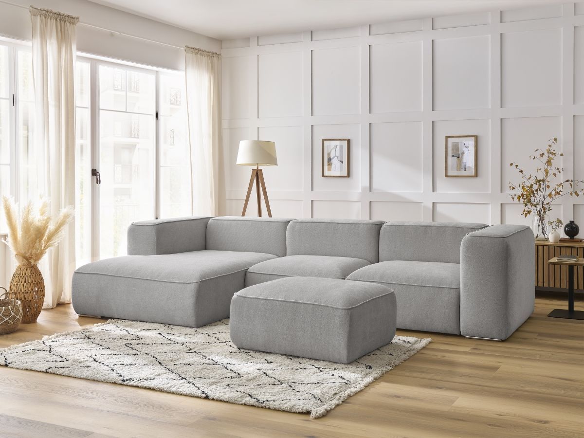 Canapé d'angle fixe ZEPHYR avec pouf gris clair angle gauche BOBOCHIC 5 places - Vue supplémentaire 2