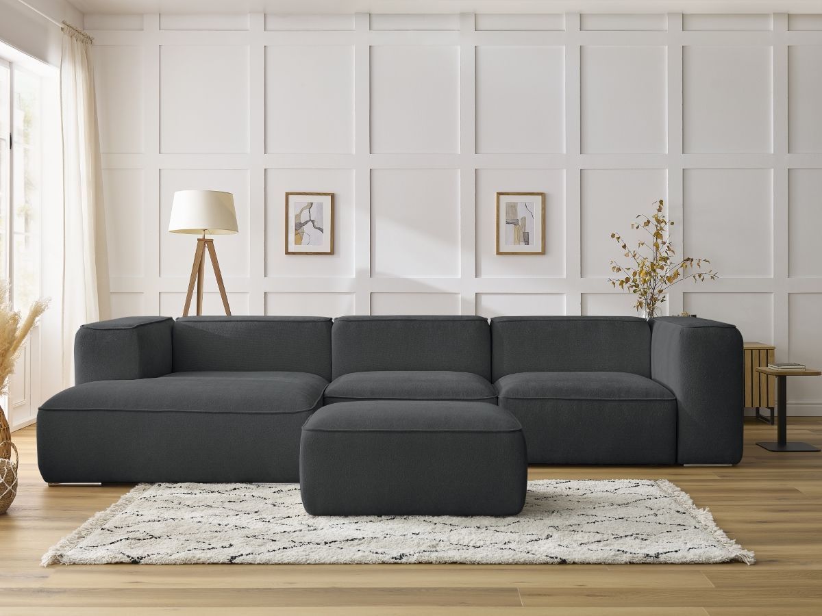 Canapé d'angle fixe ZEPHYR avec pouf gris foncé angle gauche BOBOCHIC 5 places - Vue supplémentaire 3