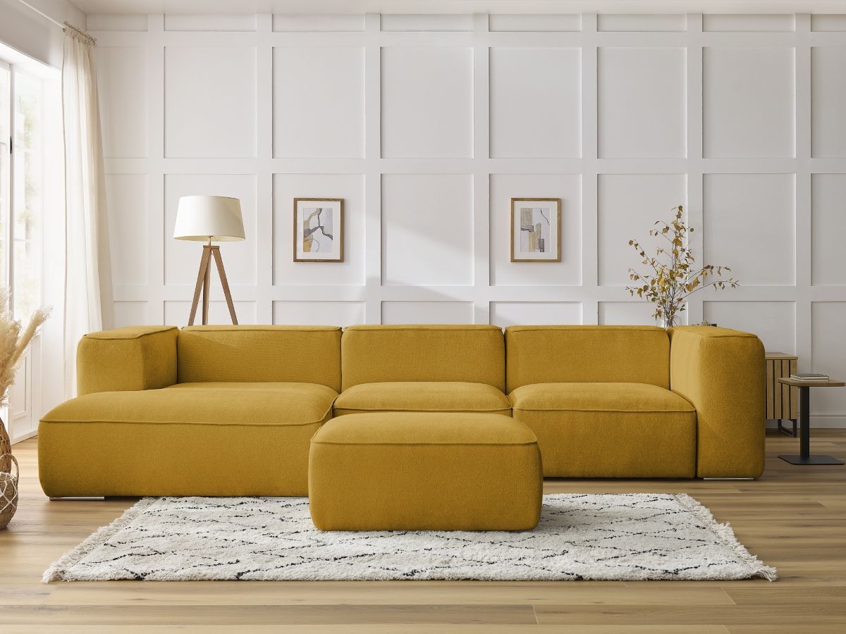 Canapé d'angle fixe ZEPHYR avec pouf jaune angle gauche BOBOCHIC 5 places - Vue supplémentaire 3