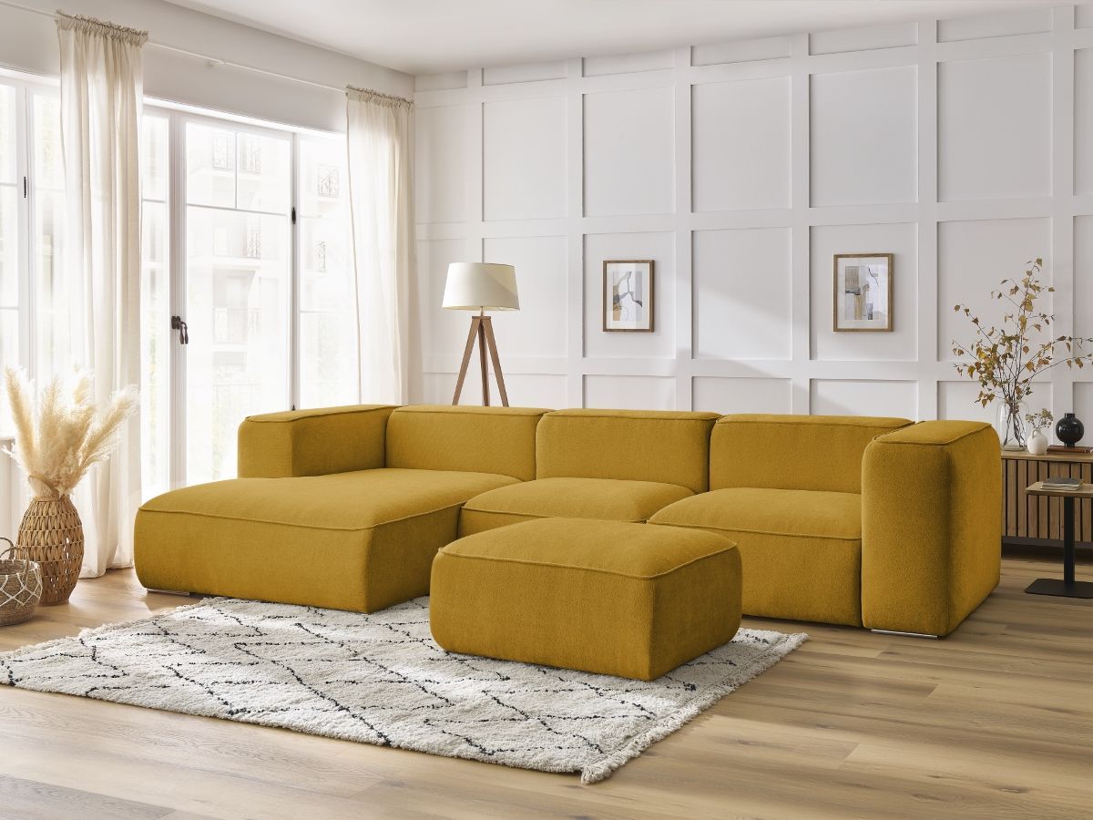 Canapé d'angle fixe ZEPHYR avec pouf jaune angle gauche BOBOCHIC 5 places - Vue supplémentaire 2
