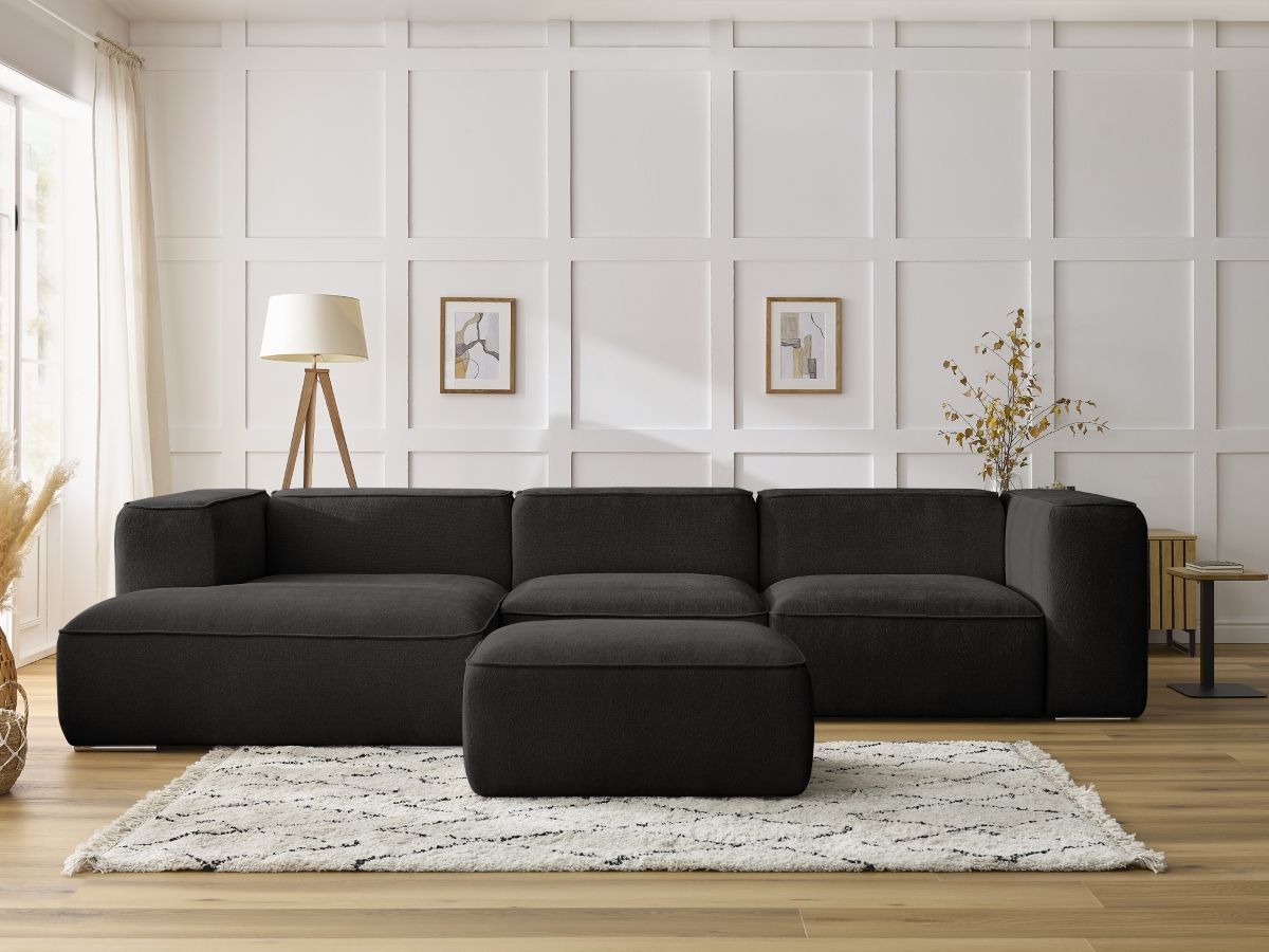 Canapé d'angle fixe ZEPHYR avec pouf noir angle gauche BOBOCHIC 5 places - Vue supplémentaire 3