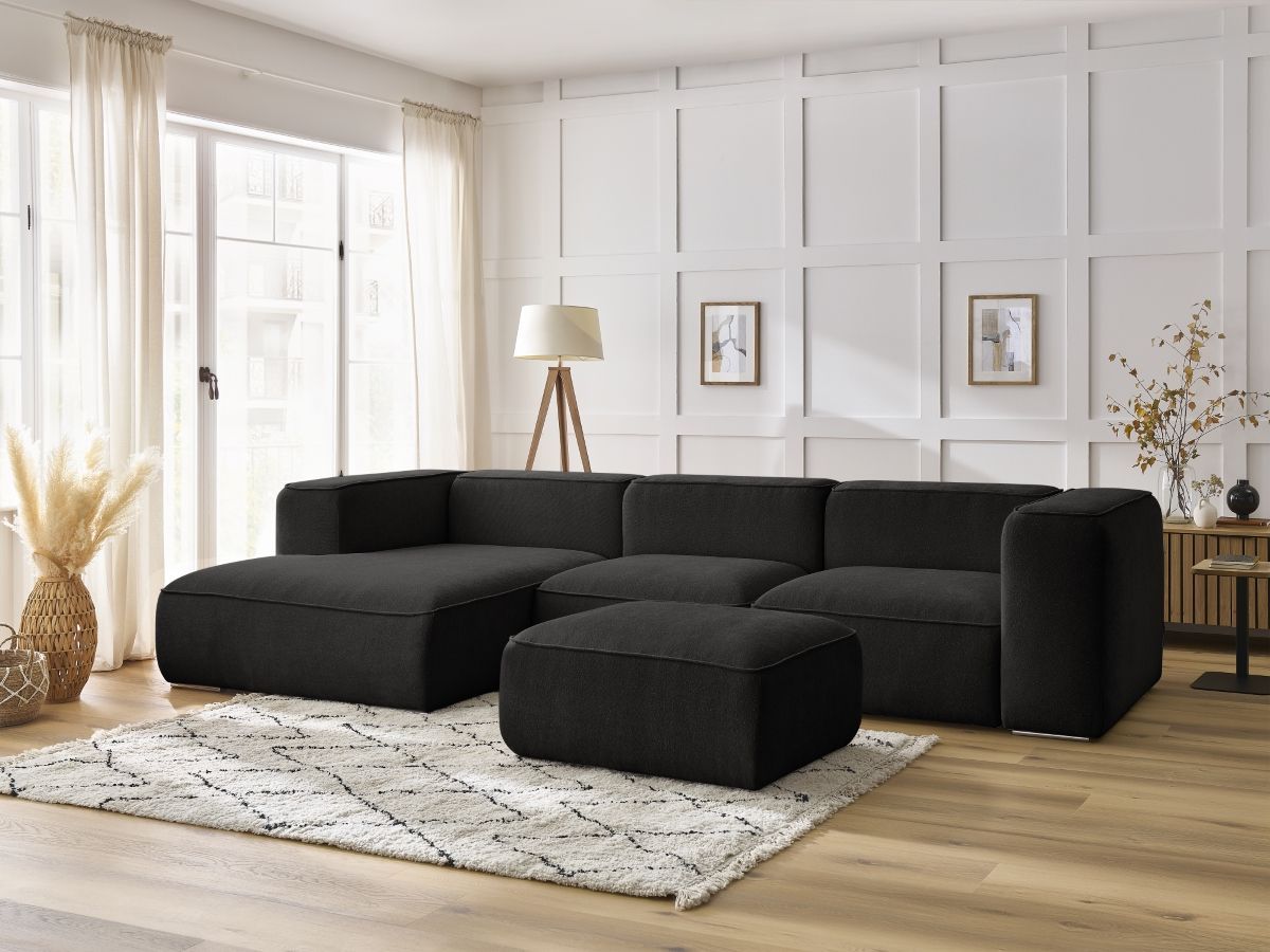 Canapé d'angle fixe ZEPHYR avec pouf noir angle gauche BOBOCHIC 5 places - Vue supplémentaire 2