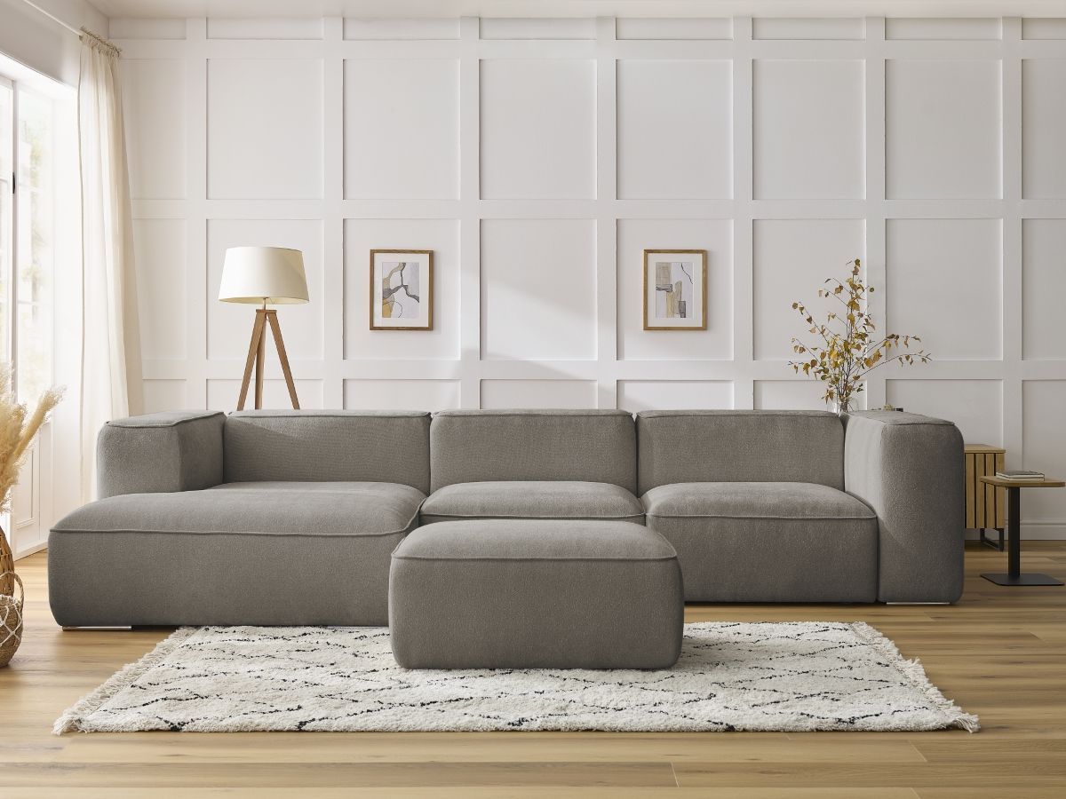 Canapé d'angle fixe ZEPHYR avec pouf taupe angle gauche BOBOCHIC 5 places - Vue supplémentaire 3