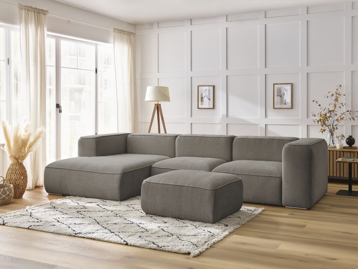 Canapé d'angle fixe ZEPHYR avec pouf taupe angle gauche BOBOCHIC 5 places - Vue supplémentaire 2