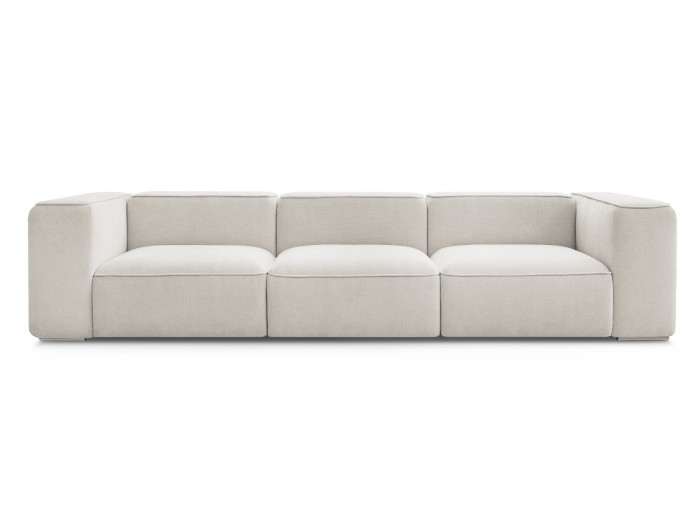Canapé Zephyr en tissu beige clair détouré sur fond blanc, vue frontale de face.
