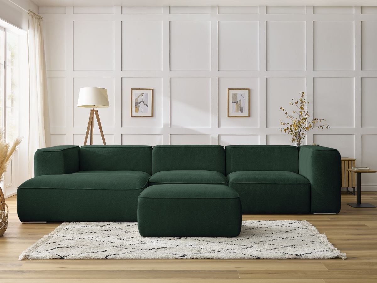 Canapé d'angle fixe ZEPHYR avec pouf vert angle gauche BOBOCHIC 5 places - Vue supplémentaire 3