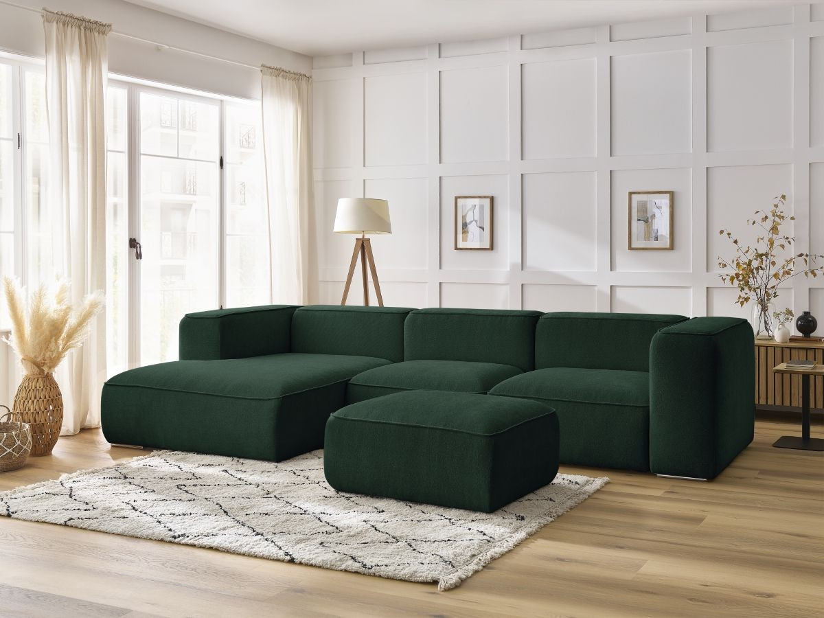 Canapé d'angle fixe ZEPHYR avec pouf vert angle gauche BOBOCHIC 5 places - Vue supplémentaire 2