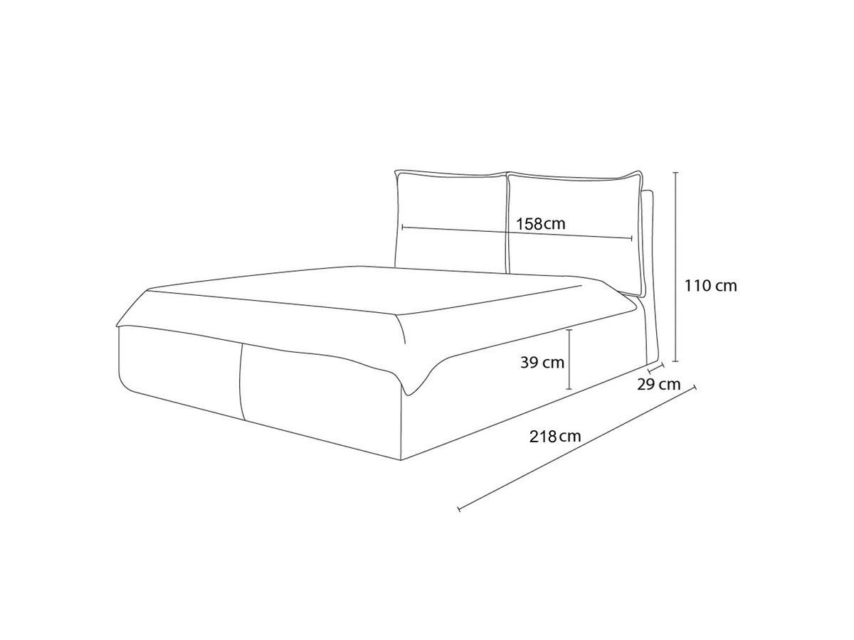 GARANCE opbergbed met hoofdbord met kusseneffect in badstof