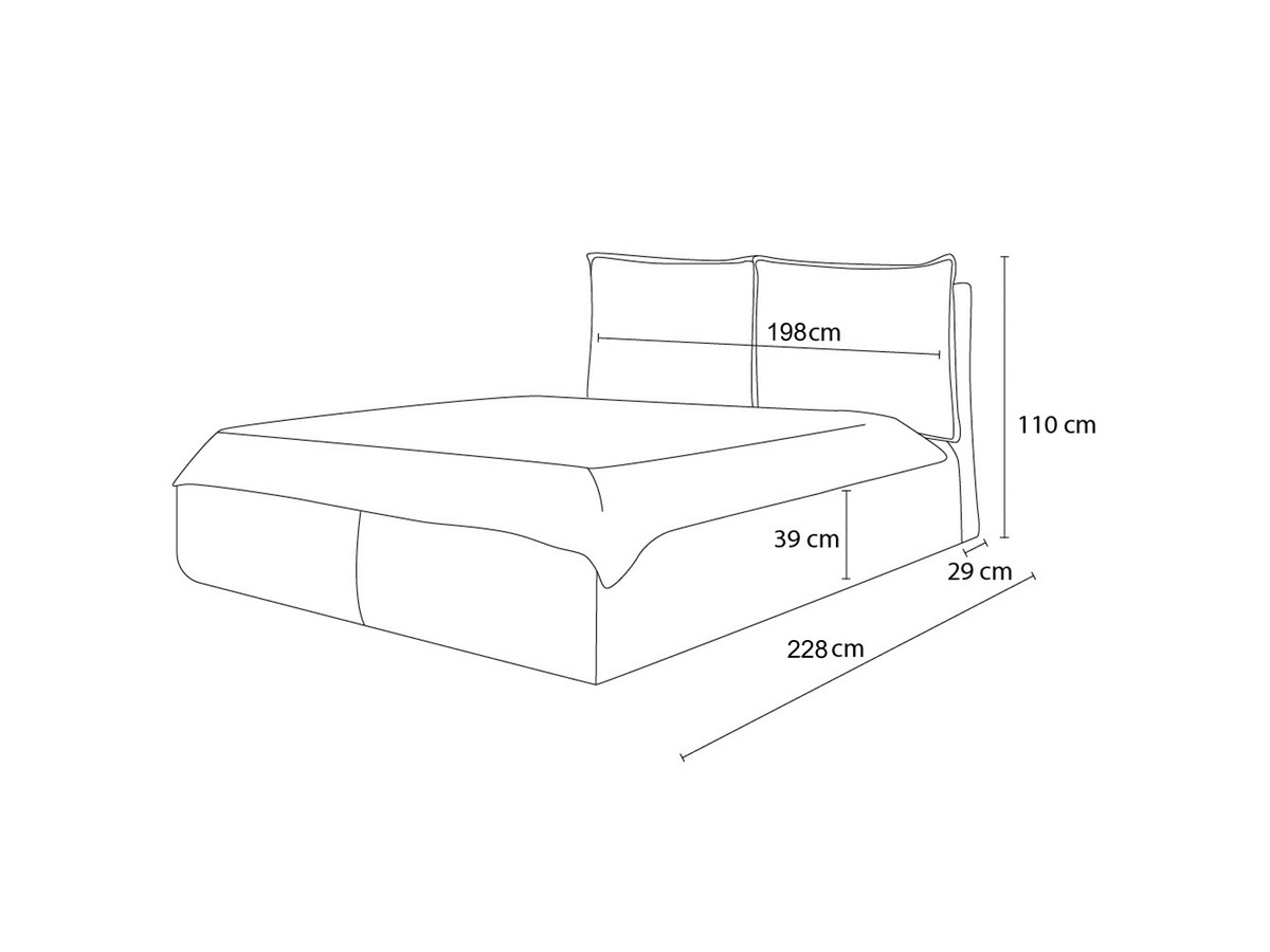 GARANCE opbergbed met hoofdbord met kusseneffect in badstof