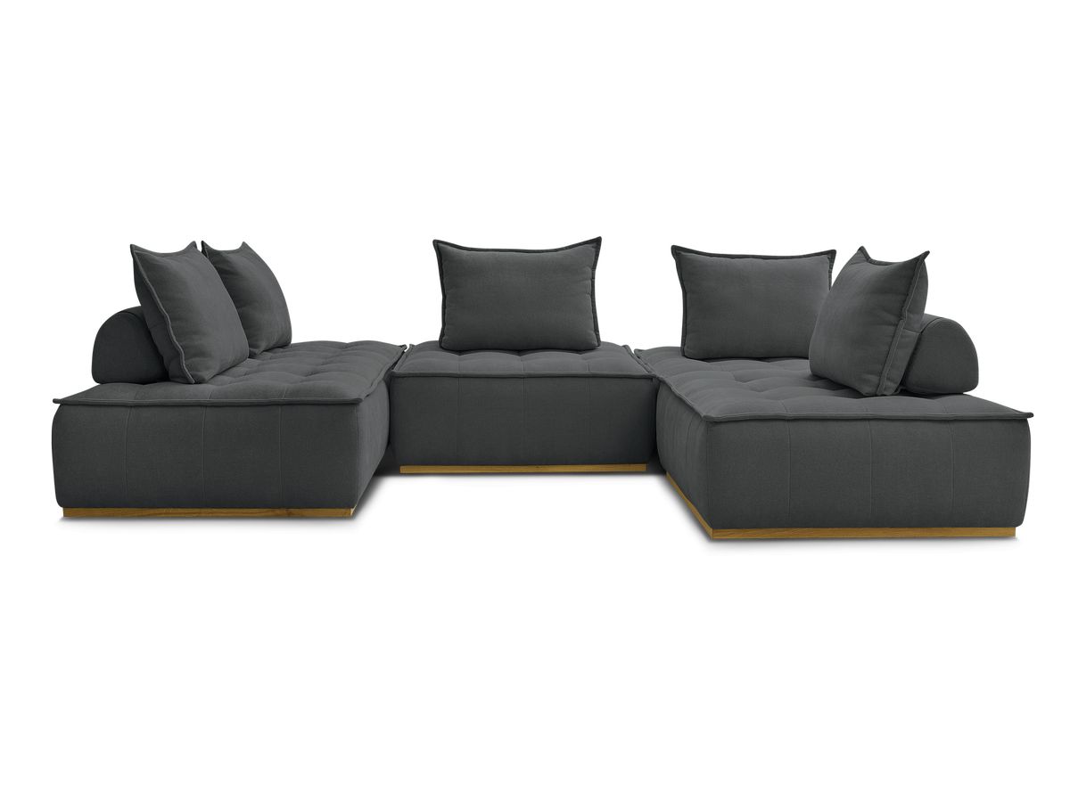 Canapé d'angle fixe EVEREST tissu chiné - Orange - Angle droit - 10 coussins