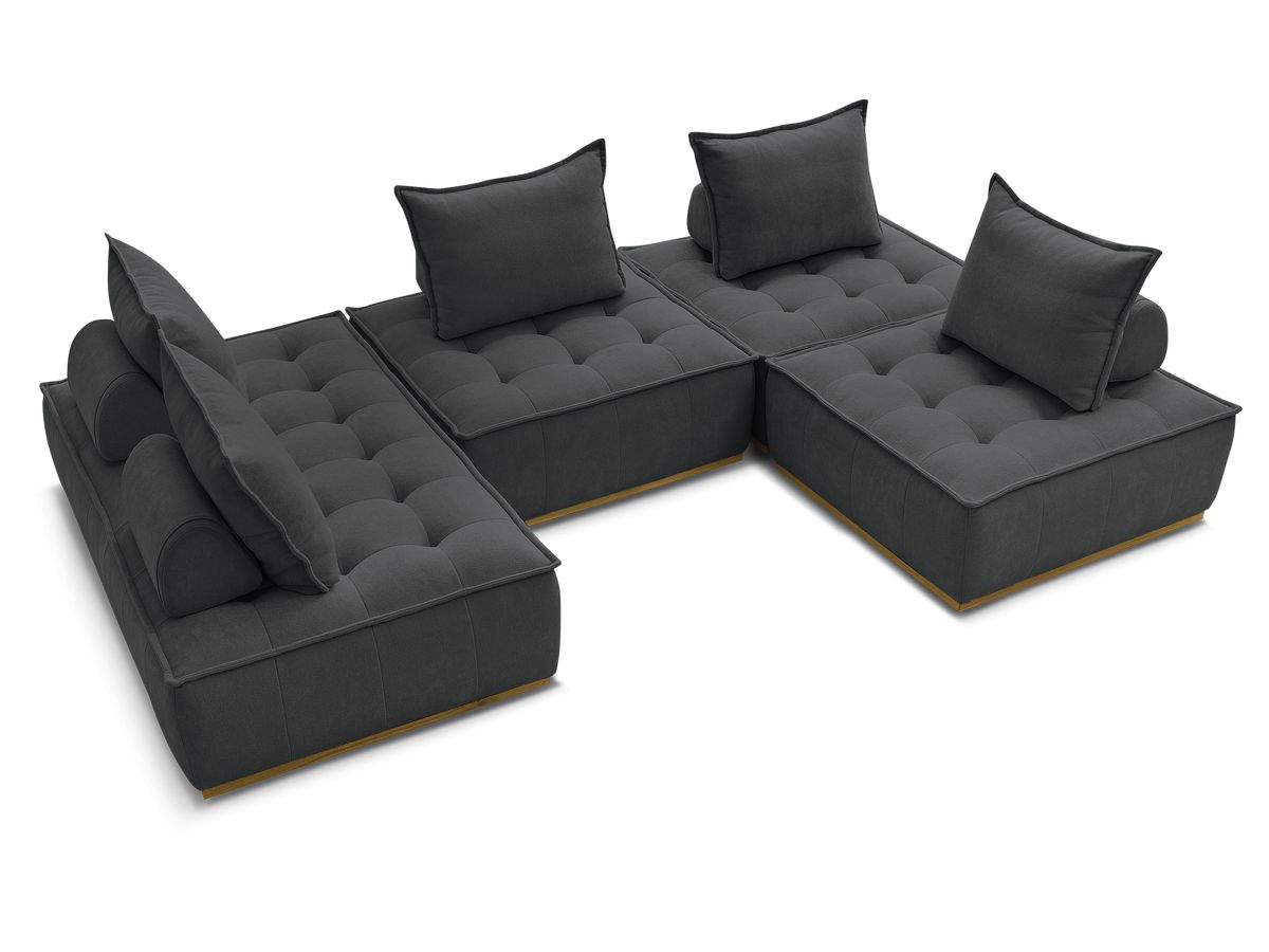 Canapé d'angle fixe EVEREST tissu chiné - Orange - Angle droit - 10 coussins