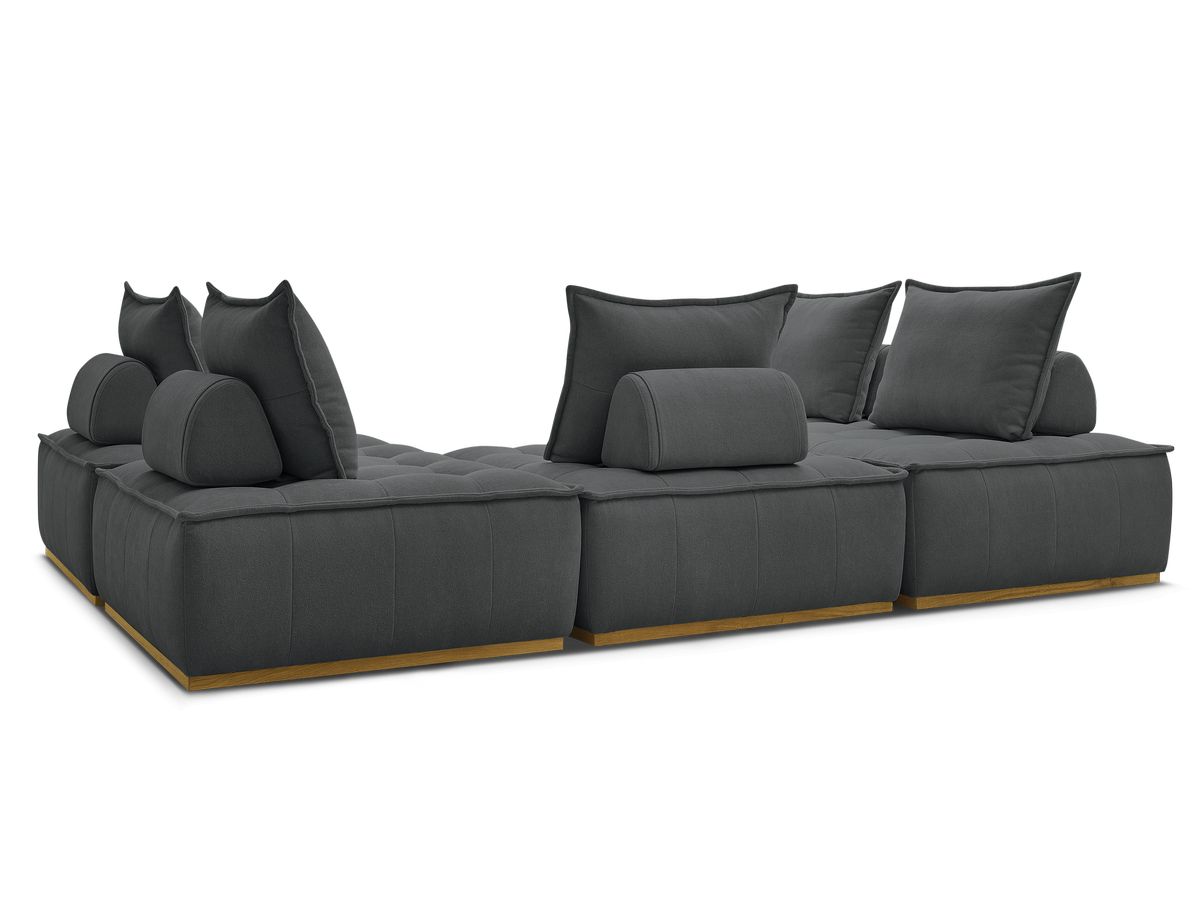 Canapé d'angle fixe EVEREST tissu chiné - Orange - Angle droit - 10 coussins