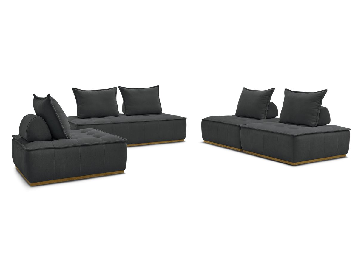 Canapé d'angle fixe EVEREST tissu chiné - Orange - Angle droit - 10 coussins