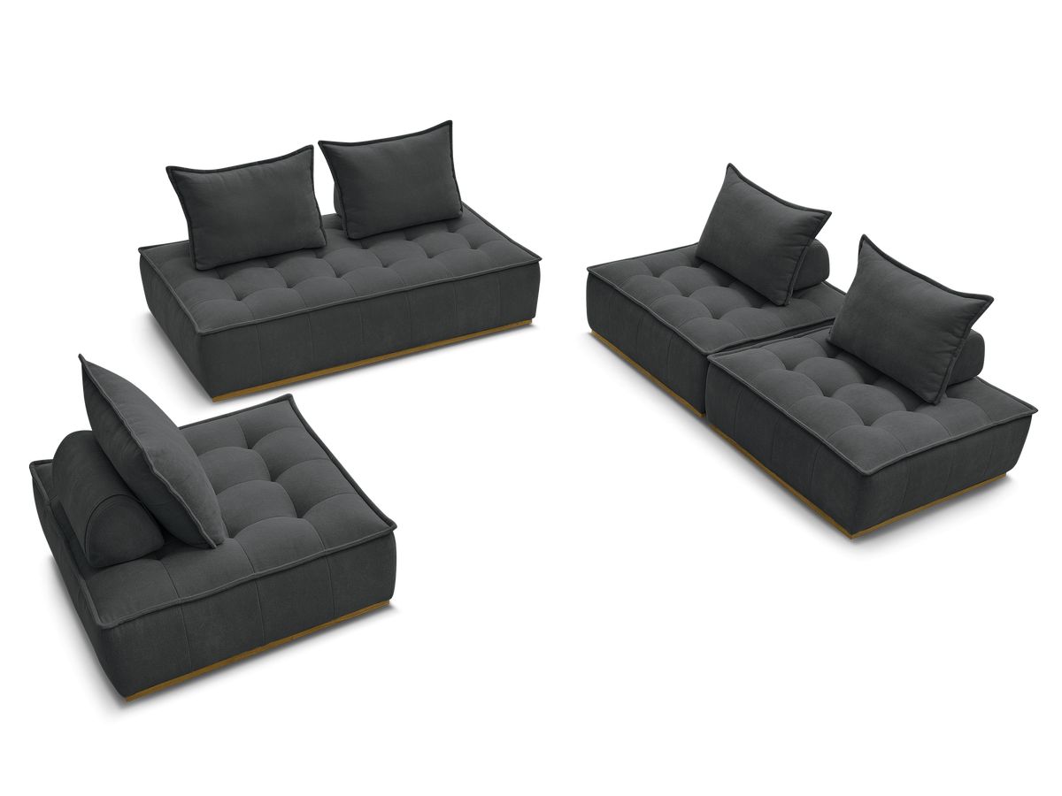 Canapé d'angle fixe EVEREST tissu chiné - Orange - Angle droit - 10 coussins