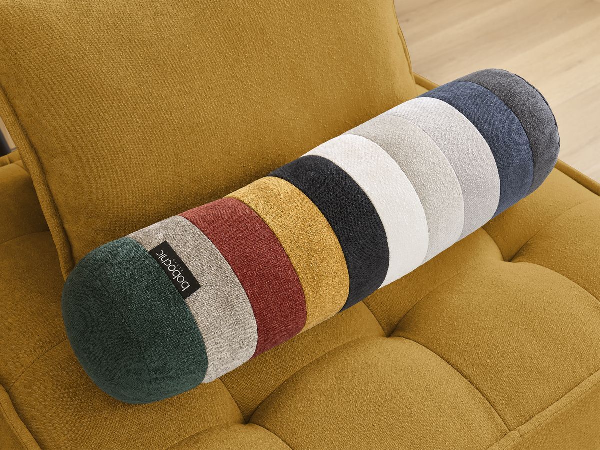 Canapé d'angle fixe EVEREST tissu chiné - Orange - Angle droit - 10 coussins
