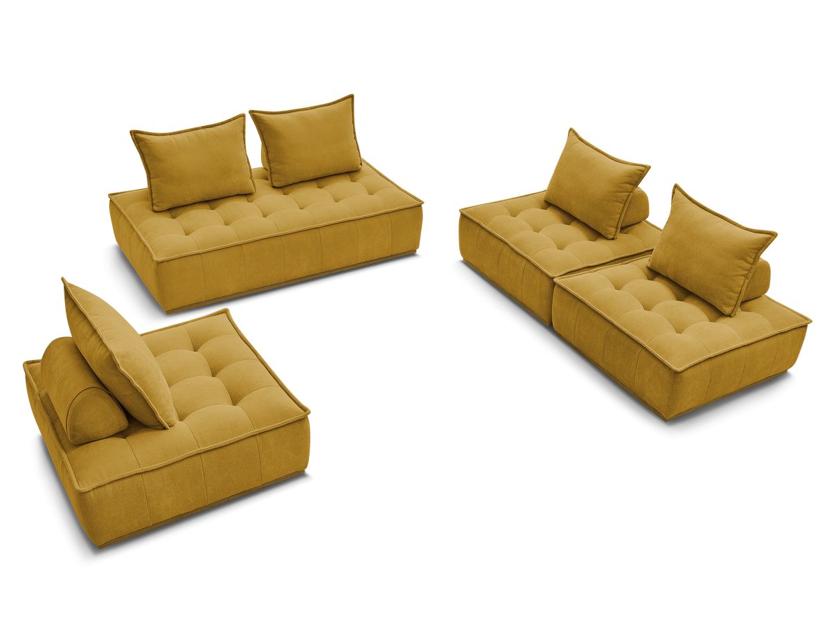 Canapé d'angle fixe EVEREST tissu chiné - Orange - Angle droit - 10 coussins