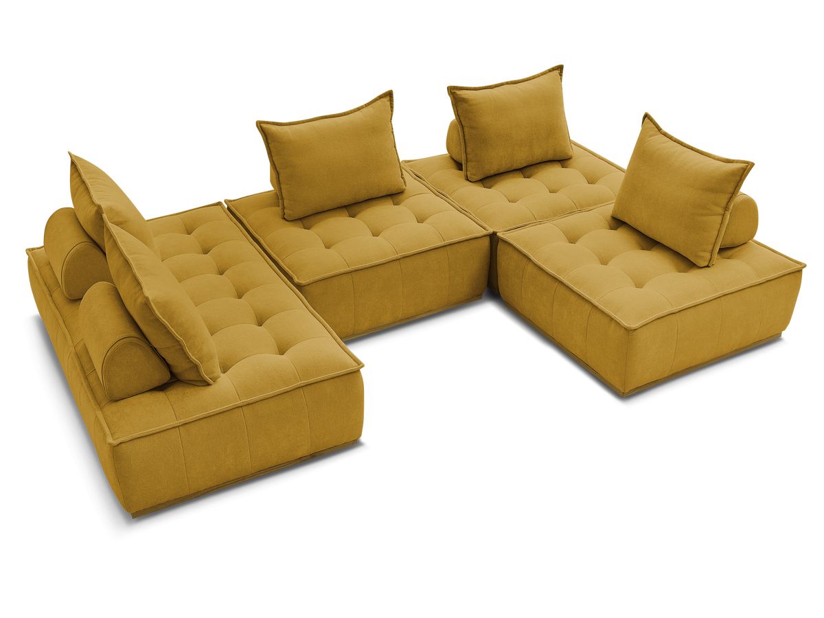 Canapé d'angle fixe EVEREST tissu chiné - Orange - Angle droit - 10 coussins