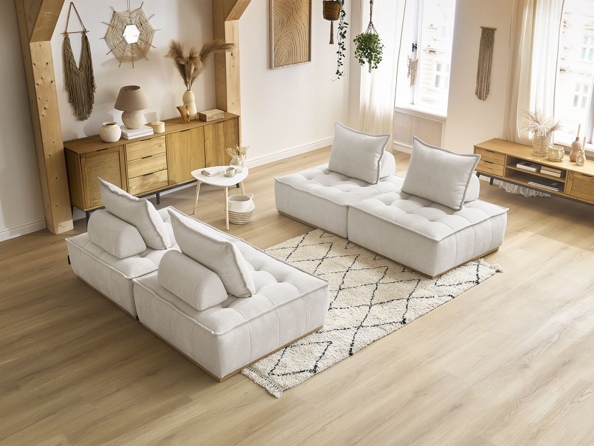Canapé d'angle fixe EVEREST tissu chiné - Orange - Angle droit - 10 coussins