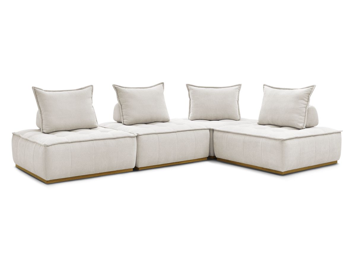 Canapé d'angle fixe EVEREST tissu chiné - Orange - Angle droit - 10 coussins