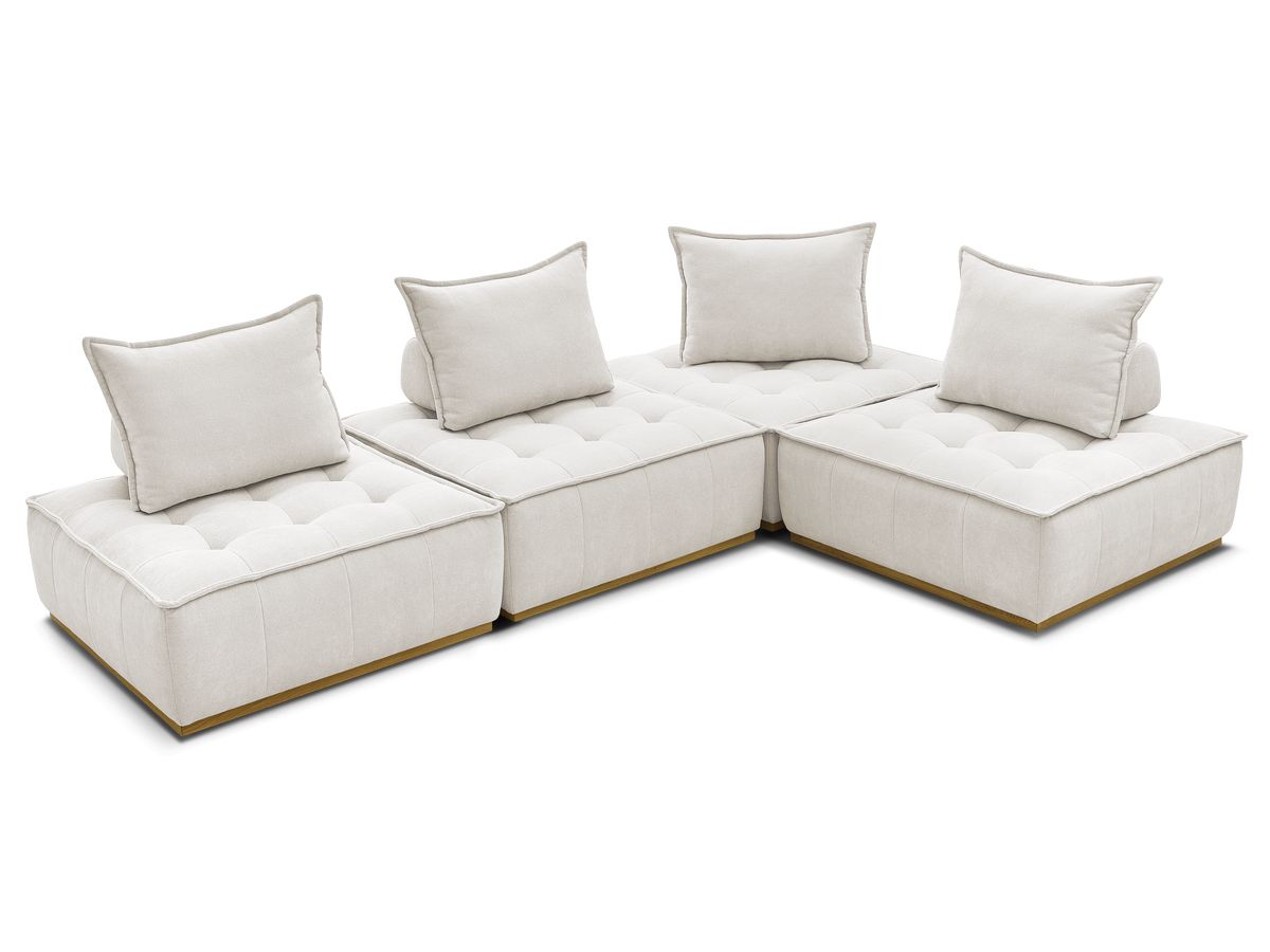 Canapé d'angle fixe EVEREST tissu chiné - Orange - Angle droit - 10 coussins