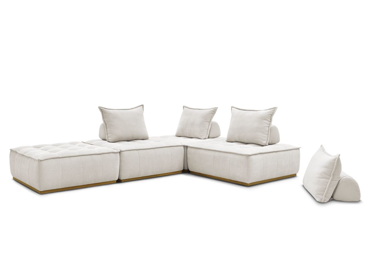 Canapé d'angle fixe EVEREST tissu chiné - Orange - Angle droit - 10 coussins