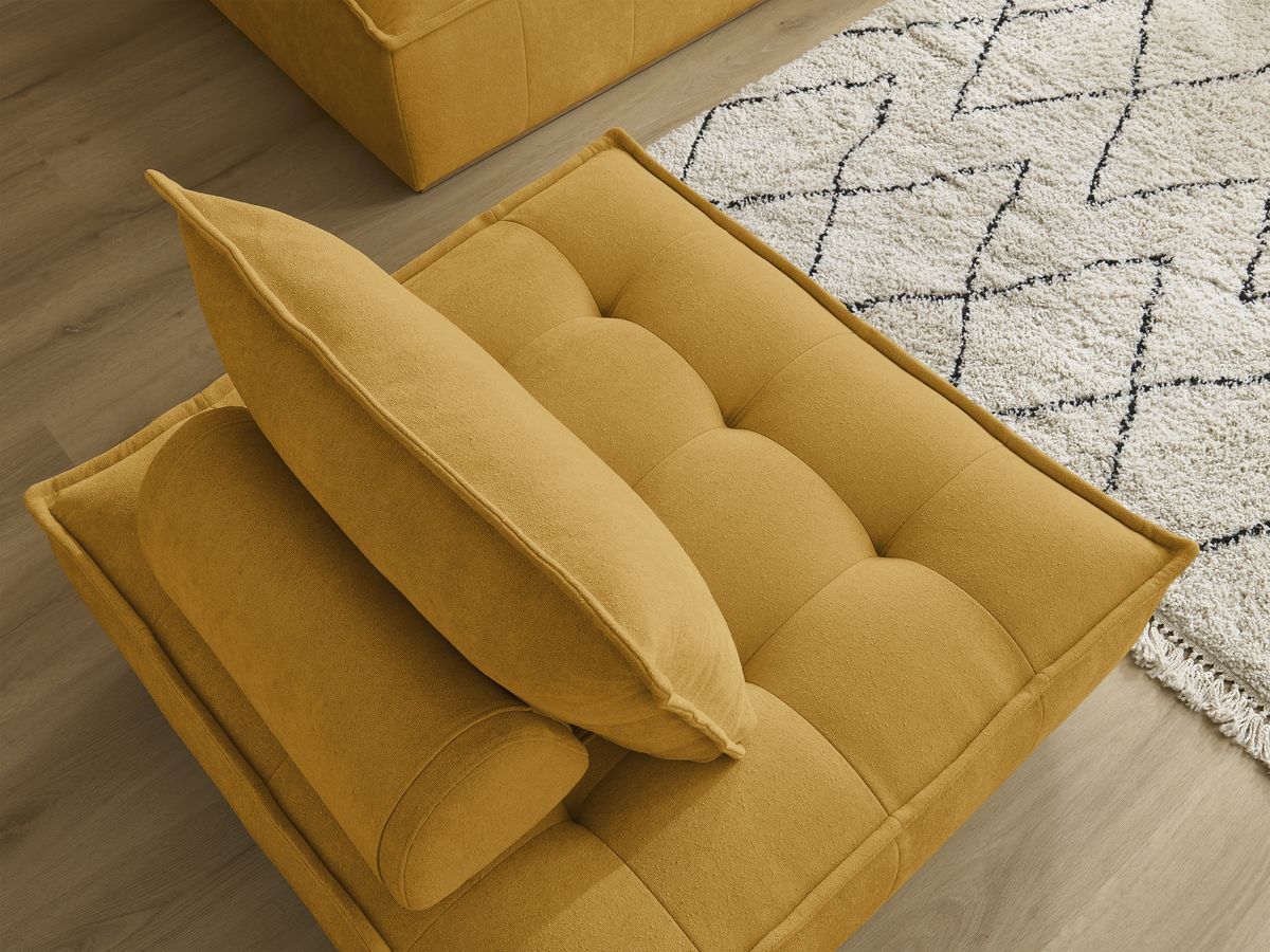 Canapé d'angle fixe EVEREST tissu chiné - Orange - Angle droit - 10 coussins