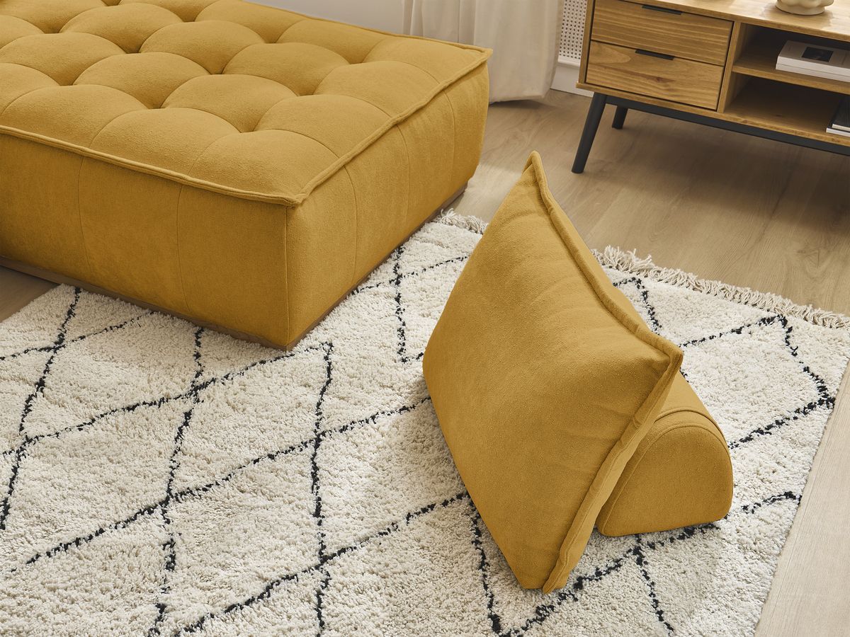 Canapé d'angle fixe EVEREST tissu chiné - Orange - Angle droit - 10 coussins