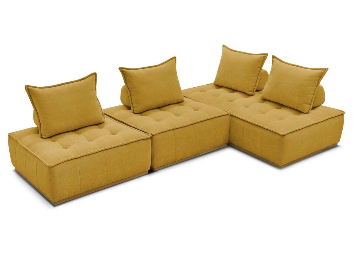 Canapé d'angle fixe EVEREST tissu chiné - Orange - Angle droit - 10 coussins