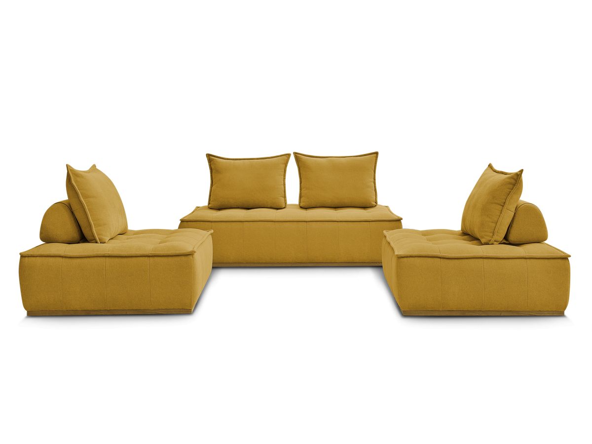 Canapé d'angle fixe EVEREST tissu chiné - Orange - Angle droit - 10 coussins