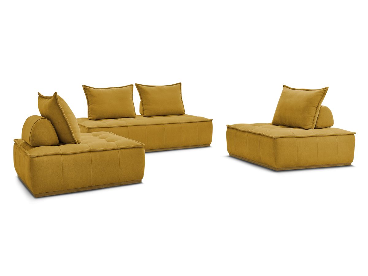 Canapé d'angle fixe EVEREST tissu chiné - Orange - Angle droit - 10 coussins