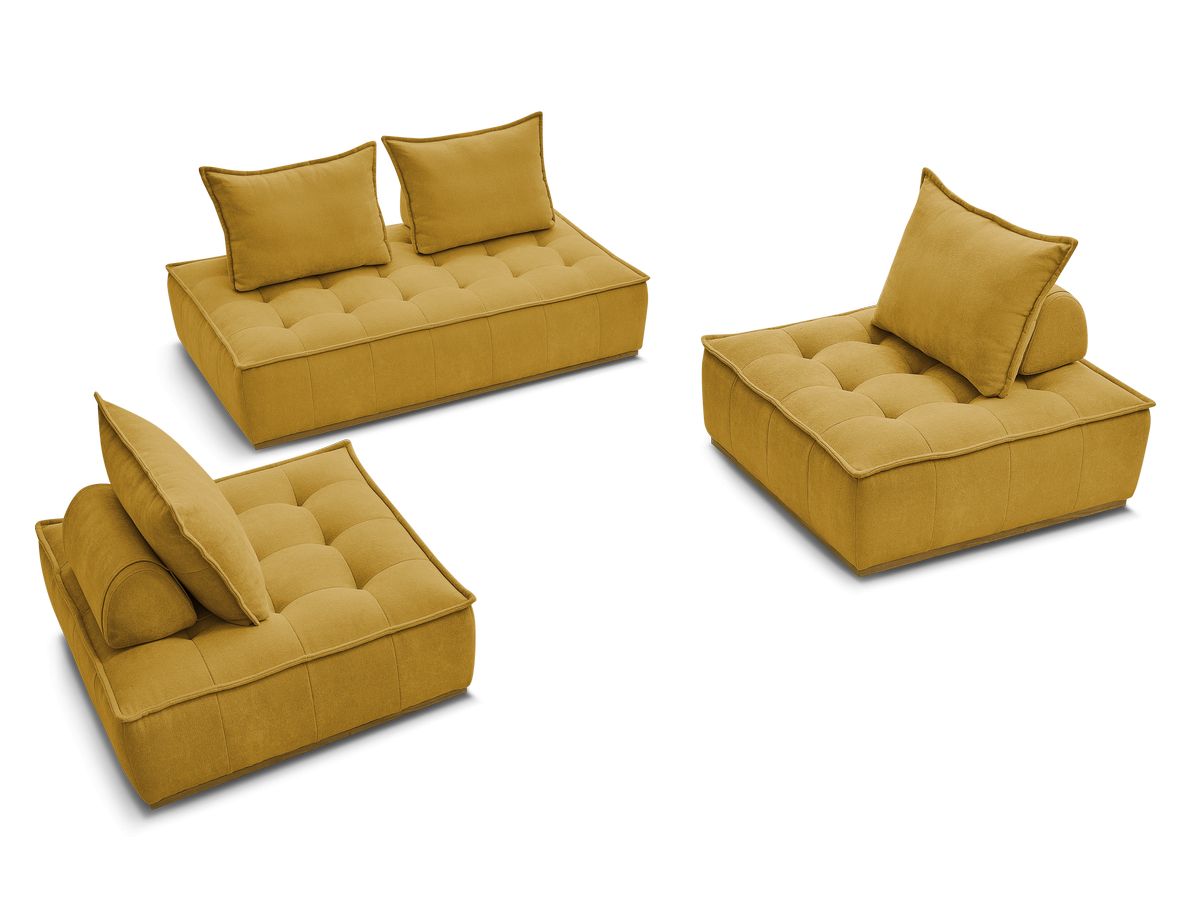 Canapé d'angle fixe EVEREST tissu chiné - Orange - Angle droit - 10 coussins