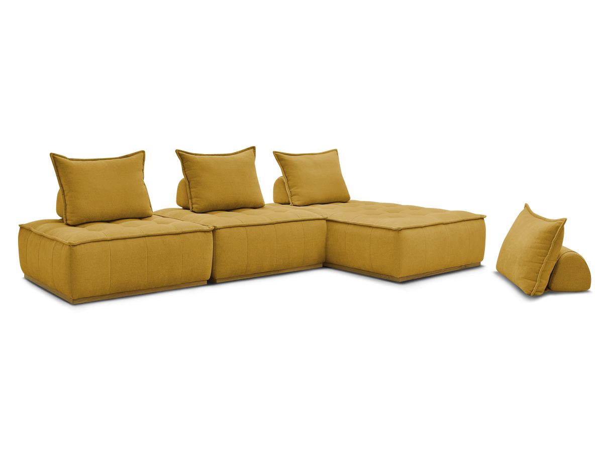 Canapé d'angle fixe EVEREST tissu chiné - Orange - Angle droit - 10 coussins