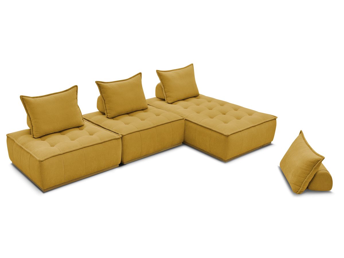 Canapé d'angle fixe EVEREST tissu chiné - Orange - Angle droit - 10 coussins